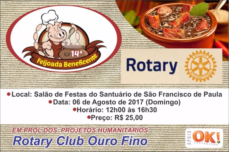 Rotary Club realizará a 14ª Feijoada Beneficente em Ouro Fino